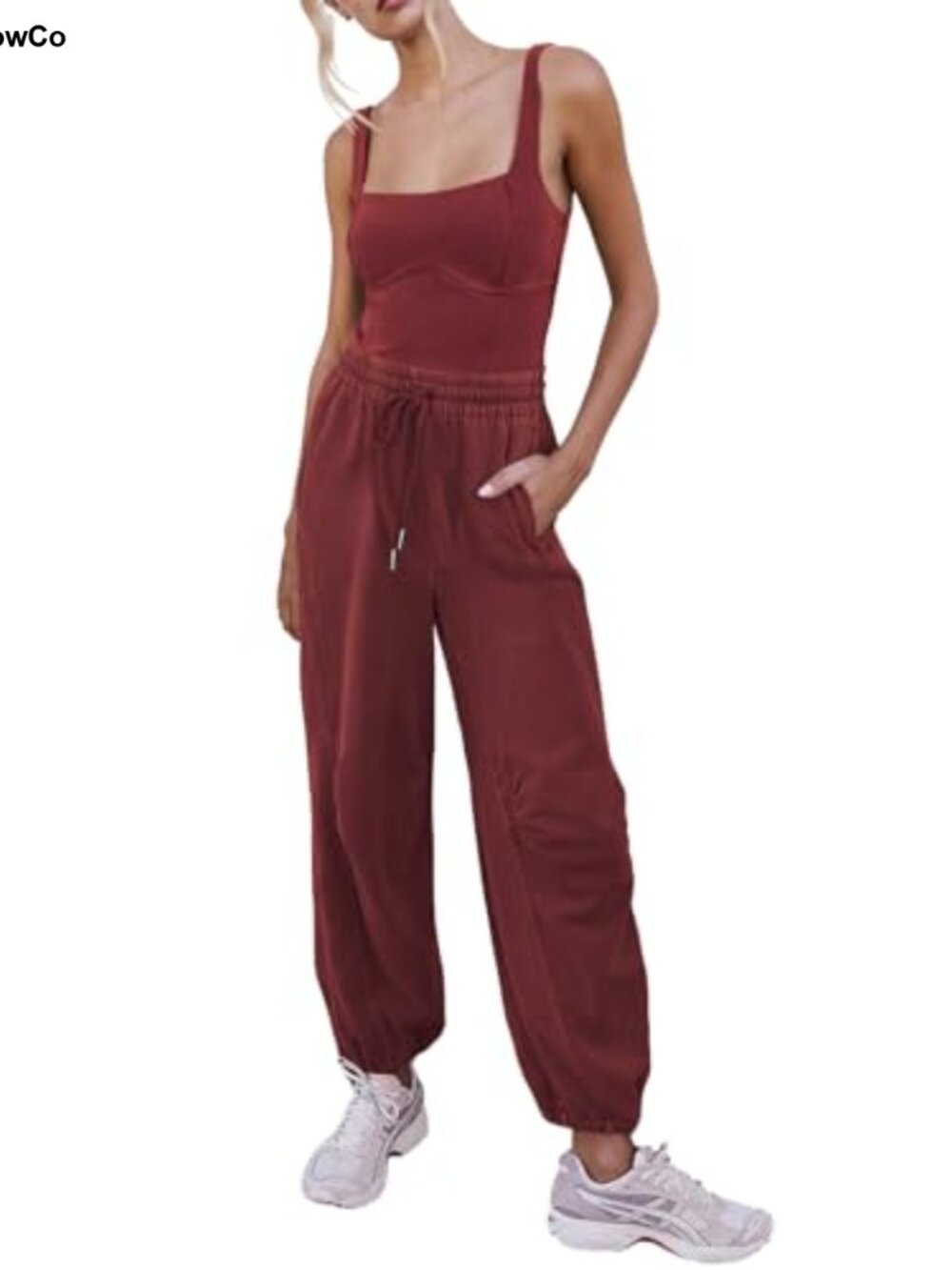 Sleeveless Jumpsuit Square Neck Drawstring Waist Pockets Romper